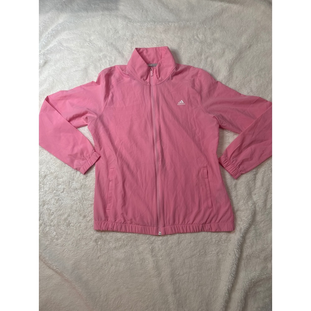 Adidas Golf Jacket Women Medium Pink Good Full Zip Windbreaker Mock Neck